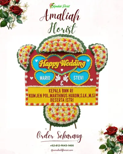 Karangan Papan Bunga Pernikahan di Beber